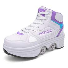 Unisex 4-Wheel Transformable Roller Shoes With Wheels, Walkable Inline Skates, Roller Skates - Purple - View 1