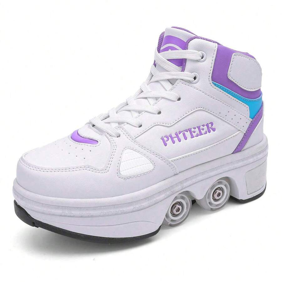Unisex 4-Wheel Transformable Roller Shoes With Wheels, Walkable Inline Skates, Roller Skates - Purple - View 1