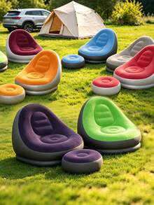 Inflatable Lounge Chair With Footstool, Flocked Surface Inflatable Sofa Set, Portable Foldable Inflatable Sofa, Suitable For Outdoor Camping, Backyard, Patio, Balcony, Indoor Home Rest Furniture, Multiple Colors Available - Multicolor - View 2