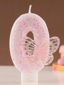 1pc Numeric Birthday Candle, Butterfly Birthday Cake Candle, Pink Glitter Cake Decor, Suitable For Girls And Women Anniversary Celebration - Pink - View 18