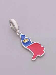 1pc S925 Sterling Silver Liechtenstein Map Pendant Bead, Enamel Flag Pattern DIY Bracelet Silver Accessory - Silver - View 2