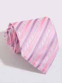 1pc Pink Purple Gradient Diagonal Stripe Satin Tie, Men's Business Formal Suit Tie - Multicolor - View 2