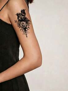 30pcs Black Waterproof Tattoo Stickers, Temporary Tattoo Stickers With, Skull, Lion, Tiger Small Patterns, Suitable For Hands And Bodies Men And Women Decor - Black - View 2