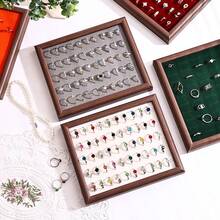 Wooden Ring Display Tray With Multi-Color Velvet Slots, Jewelry Organizer For Home Vanity, Countertop Display Prop - Multicolor - View 4