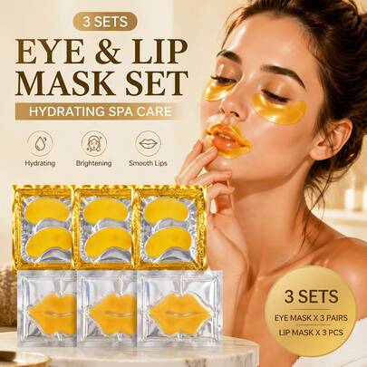 3 Set Masker Mata dan Bibir Hydrogel, Masker Mata dan Bibir Emas untuk Tidur, Set Perawatan Kecantikan Pelembap, Hadiah Perawatan Kulit Spa untuk Perawatan Diri