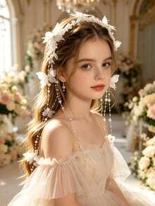 1pc Cross-Border European & American Girls Aesthetic Hair Comb Handmade Pearl Pendant Tassel Hair Accessory For Wedding Party Updo Bridal Headpiece Valentine's Day - White - View 2