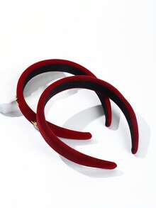 1PC/2PCS 2cm Wide Women's Solid Color Autumn/Winter Velvet Five-Point Star Wide Band Sponge Padded Non-Slip Headband, Versatile Hair Accessory For Daily/Date/Commute - Red - View 5
