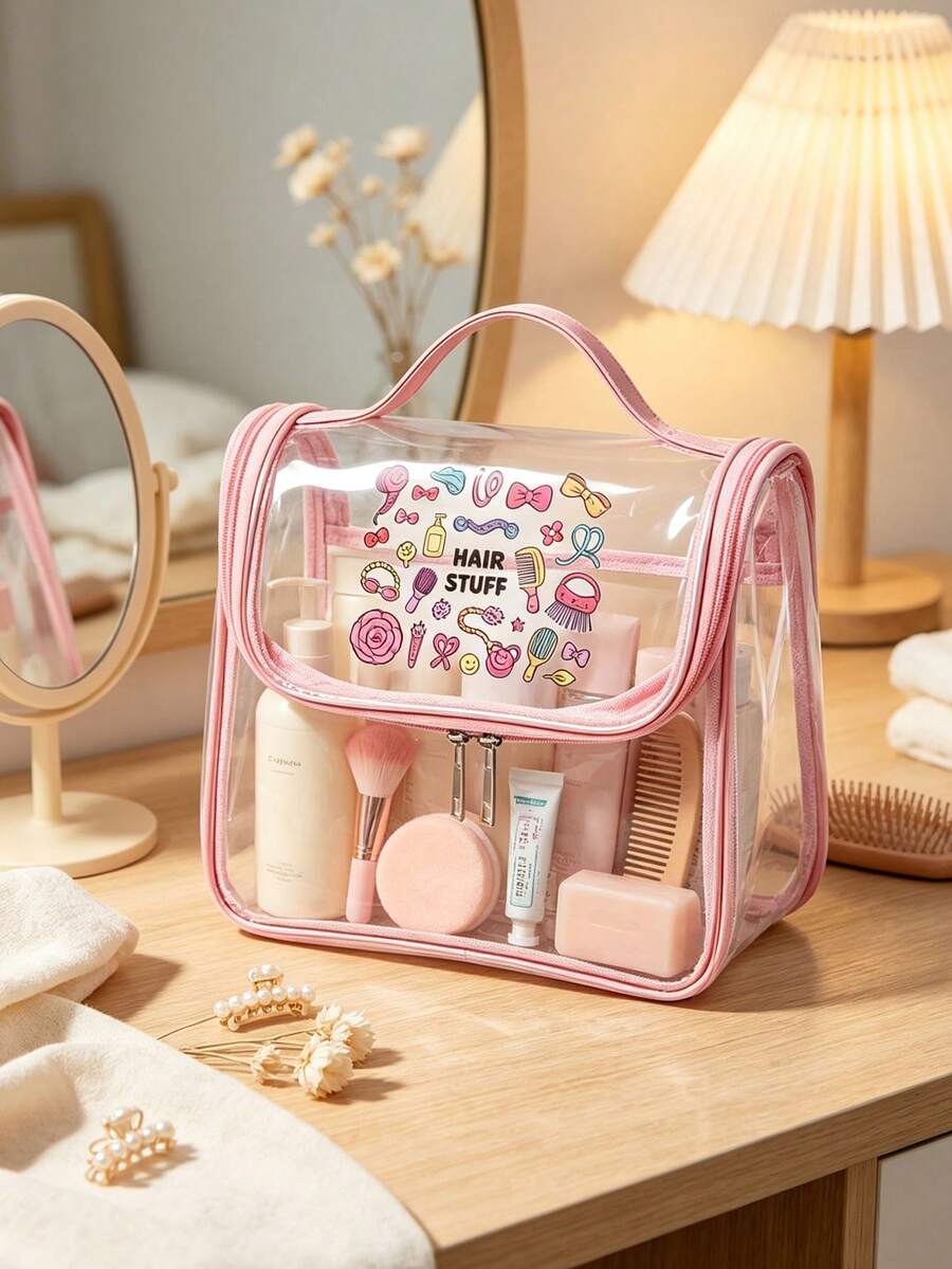 Waterproof Transparent Hair Care Product Storage Bag With Cartoon Printing Portable Hand Wash Bag,Items Are Clear At A Glance, No Need To Search For Hair Rings, Combs, Items Are Clear At A Glance, No Need To Search For Hair Rings, Combs - Multicolor - View 1