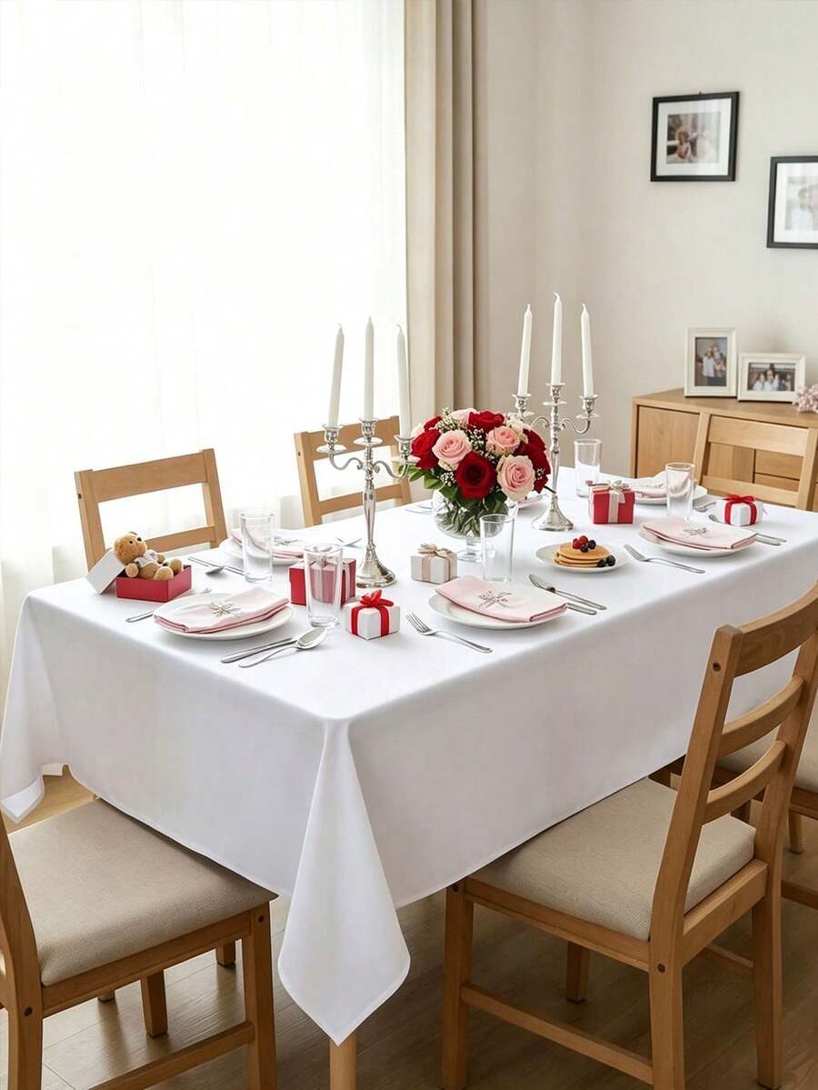 1pc Solid Color Rectangular Tablecloth, Wrinkle-Resistant Washable Tablecloth, Christmas Decoration, Indoor/Outdoor Dining, Wedding Banquet Birthday Party Home Decor