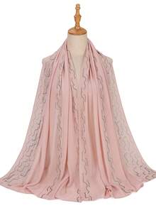 1件 春夏休閒款 鑲鑽端莊極簡風 柔軟透氣雪紡穆斯林頭巾 HIJAB SCARF - 燙鑽粉色 - 查看 1