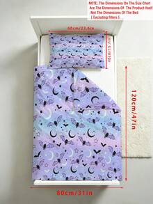 2PCS Gradient Purple Blue Halloween Bat Duvet Cover Set For Children Beds Crib Giving Gifts During Holidays (No Filling Material) 100% Polyester - Multicolor - View 14
