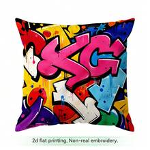 4pcs/1pc Colorful Street Graffiti Pattern Pillow Case Without Insert, Single-Sided Printed Pillow Case, Suitable For Living Room Bedroom Home Decor, All-Season Pillow Case - Multicolor - View 14