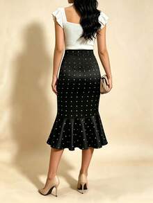 Women's Office/Commute Polka Dot Mermaid Pencil Skirt, High Waist Knee-Length Bodycon Skirt, Suitable For All Seasons Vacation - Black - View 2