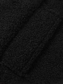 Vintage Elegant Lamb Wool Double-Breasted Mid-Length Trench Coat, Autumn/Winter Fleece Coat - Black - View 3