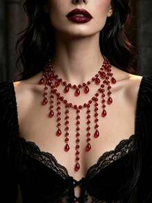Halloween Dark Style Necklace Collection, Vampire Blood Drop Pendant Choker, Quirky Skull Blood Eye Ghost Spider Collar Chain, Gothic Party Cosplay Costume Neck Chain, Holiday Outfit Personalized Accessory - Multicolor - View 3