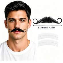 Hand‑Tied Human Hair Fake Mustache, Transparent Lace Base, Realistic Breathable Facial Hair For Cosplay Theater Party Halloween & Other Festivals - Multicolor - View 18