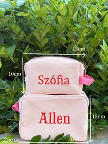 個性化刺繡化妝包，客製化姓名化妝包，旅行盥洗包，便攜式化妝收納袋，拉鍊化妝盒，伴娘禮物，婚禮禮物，生日禮物，送給她的禮物，旅行必需品 - 彩色 - 查看 2