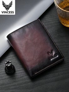 VINCESS 真皮男士錢包，休閒時尚真皮錢包，RFID 防盜刷功能，ID 視窗，男士復古時尚錢包，大容量多卡槽信用卡夾，拉鍊零錢袋，可視視窗 ID 夾，日常使用，送給男士的理想禮物，父親節禮物，男士節日禮物 - 咖啡棕 - 查看 1