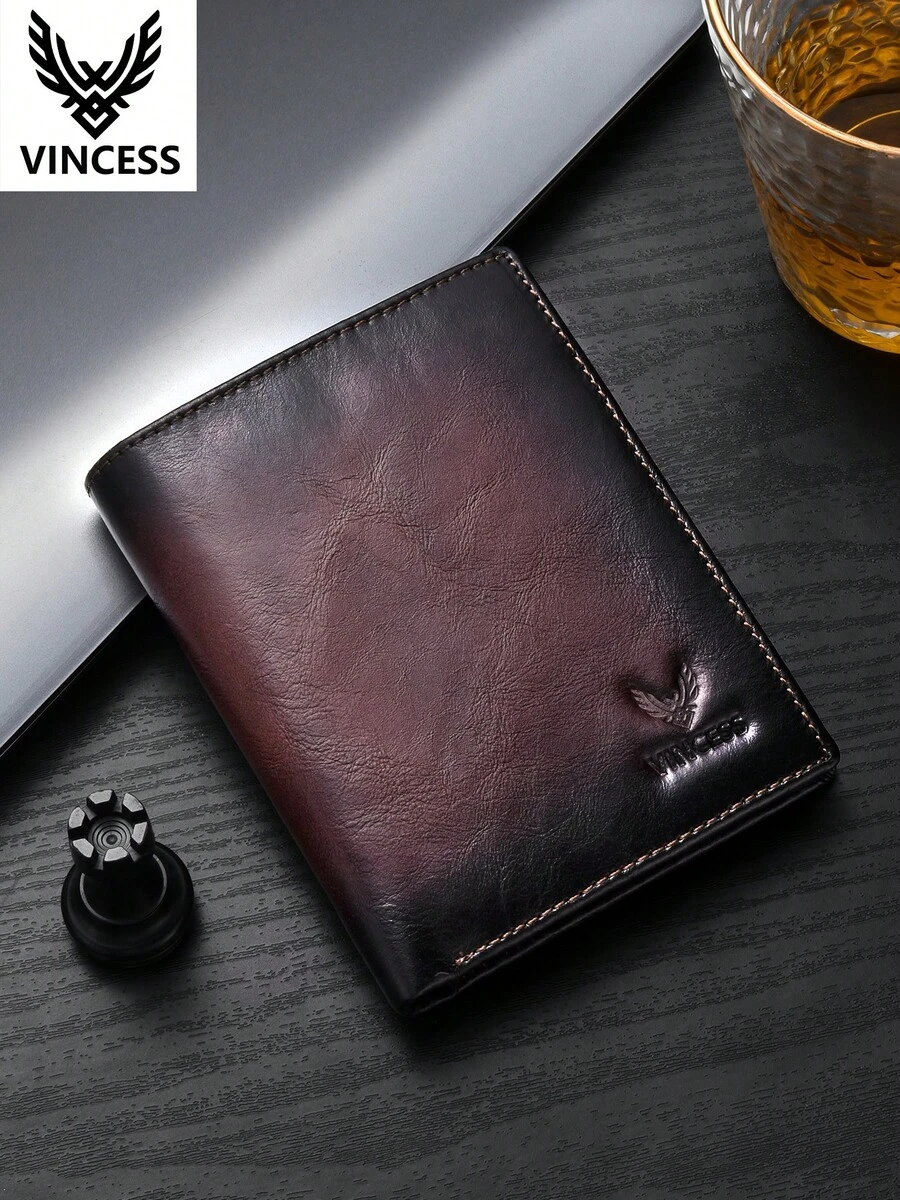 VINCESS 真皮男士錢包,休閒時尚真皮錢包,RFID 防盜刷功能,ID 視窗,男士復古時尚錢包,大容量多卡槽信用卡夾,拉鍊零錢袋,可視視窗 ID 夾,日常使用,送給男士的理想禮物,父親節禮物,男士節日禮物 - 咖啡棕 - 查看 1