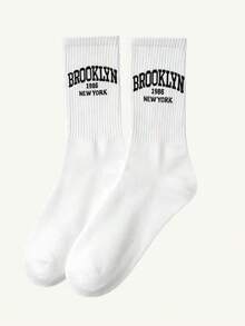 1/3 Pairs Random Men's Letter & Number Print Mid-Calf Socks, Collegiate Style Socks, NEW YORK Print Streetwear Socks, Comfortable Breathable Sports Compression Calf Socks - Multicolor - View 2