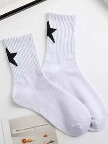 Kaos Kaki Wanita Bergaris Motif Bintang, Gaya Jalanan Warna Kontras Hitam Putih - A - View 9
