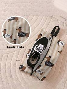 1pc Puppy Print Shoe Storage Bag, Waterproof Fabric Zipper Closure Shoe Pouch With Handle,Portable Travel Shoe Organizer For Home Business Trip - Multicolor - View 14