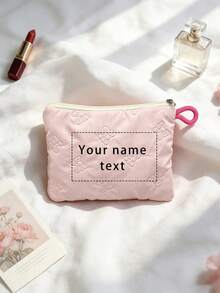 Personalized Custom Name Quilted Makeup Bag, Heart And Bow Embossed Cosmetic Pouch, Zipper Travel Storage Bag, Sanitary Napkin Bag, Custom Gift For Women - Multicolor - View 8