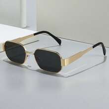 1 Pair Unisex New Minimalist Square Fashion Glasses, Vintage Street Style Eyewear - Gold - View 4