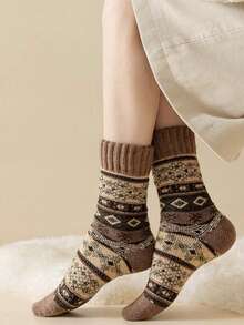 1/3/5 Pairs Vintage Thickened Wool Blend Warm Mid-Calf Socks, Suitable For Daily Wear Or Gifting, Autumn/Winter Style - Multicolor - View 6