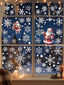 6/4/1sheets Christmas Window Stickers, Suitable For Glass Windows, Christmas Window Decals, Snowflake Decoration, Holiday Window Stickers, Snowflake + Small Dot Window Stickers, Winter Decoration Stickers, Removable Electrostatic Stickers, Reusable Plastic Decorations, No Residue, Suitable For New Year And Christmas Decoration, White Snowflake Pattern Glass Windows - Monochrome - View 5