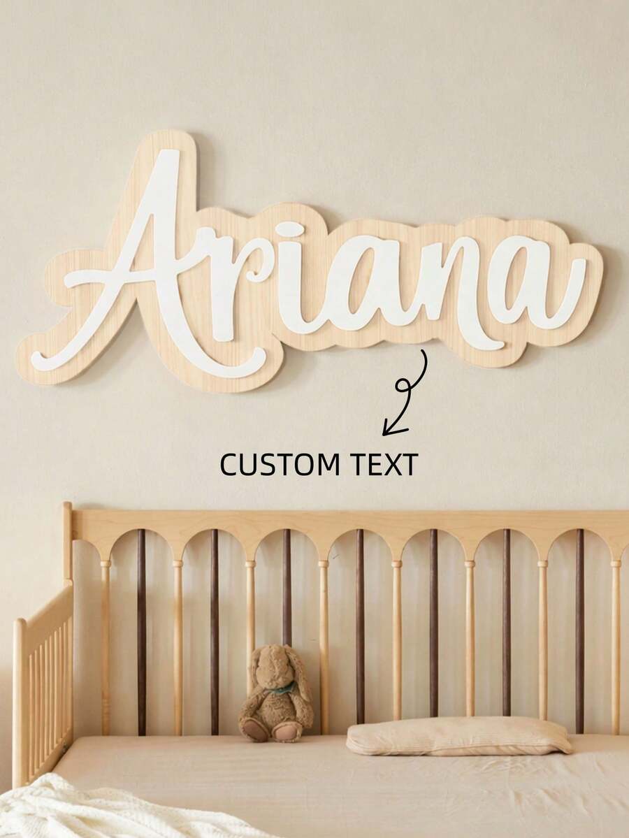 1pc Personalized Double Layer Cursive Wooden Name Sign, Two Tone Outline Raised Letter Wall Plaque, Custom Cursive Name Wall Hanging, Multiple Sizes, Pastel Color Choices, Nursery Bedroom Wall Decor, Gift Baby Shower, Birthday Party, Housewarming - Multicolor - View 1