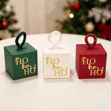 34/68/106pcs Christmas Cube Gift Boxes With Rope Loop Handle, Red Green White And Kraft Paper Favor Boxes, Mini Holiday Gift Packaging For Cookies, Candy, Small Gifts, Christmas Tree Decorations, Party Favors, Includes Christmas Stickers - Multicolor - View 10