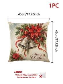 Christmas Table Runner, Throw Pillow, Placemat, Vintage Christmas Bell Red Ribbon, Red Holly Berry Print, Kitchen Dining Room Holiday Tabletop Decor - Multicolor - View 13