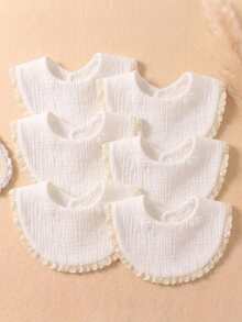 6pcs White Pure Cotton Gauze Cute Baby Bibs, Soft Skin-Friendly Baby Drool Bib Set, Suitable For Daily Use - Multicolor - View 3