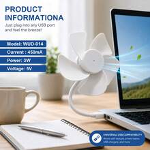 USB Mini Fan, Portable Mini Fan, 5-Blade Flexible Rotating Personal Fan, Office Small Fan, Travel Small Fan For Home And Office, Suitable For Laptops, Desktop Computers, Power Banks, Desktop Equipment, Offices And Bedrooms. Portable Mini Fan - White - View 10