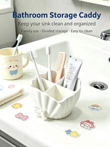 1pc 4-Compartment Toothbrush Holder/Storage Rack, Toothpaste, Makeup Brush Storage Box, Bowknot Lace Shell Design 4-Compartment Toothbrush Holder, Desktop Small Item Sorting Storage Basket, Black/White Storage Rack, Bedroom/Living Room/Desktop Decorative Storage Box, Suitable For Living Room, Desktop, Study Bedroom, Back To School Season, Holiday Decoration, Housewarming Gift Essential, Christmas, New Year Gift Best Choice - Multicolor - View 5