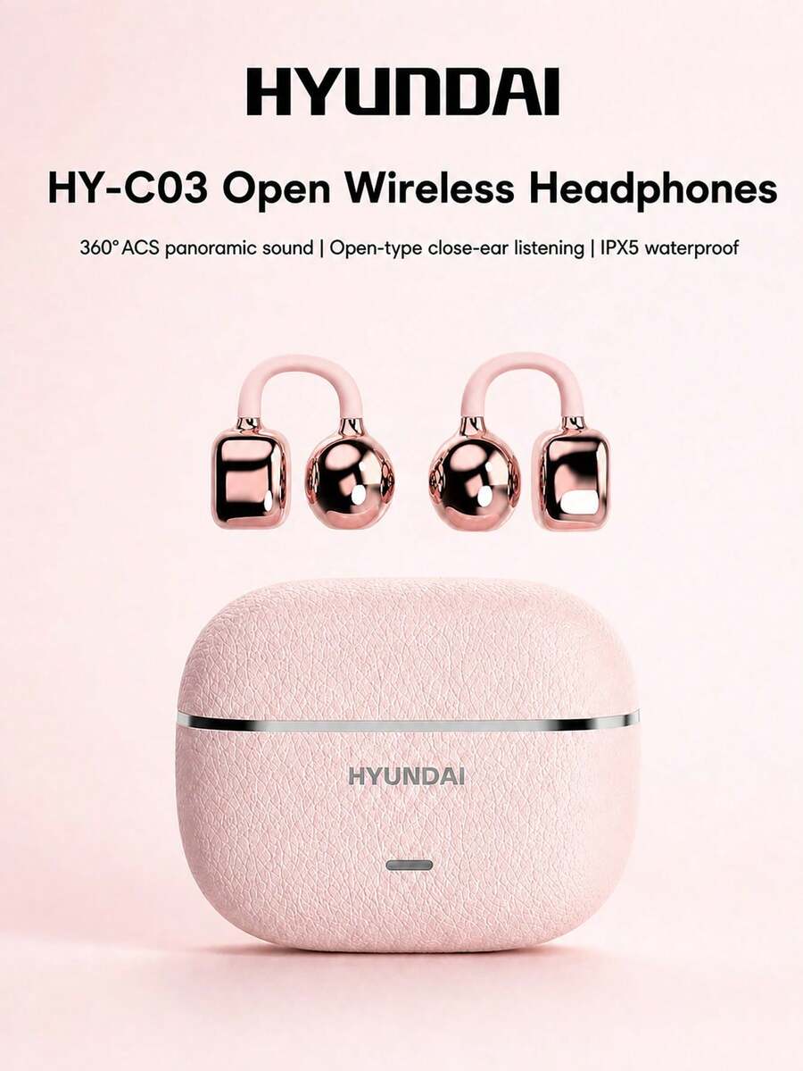 HYUNDAI HY-C03 藍牙耳夾式耳機，骨傳導，Hi-Fi 環繞音效，低延遲，降噪，內建麥克風，長續航，適用於音樂、遊戲、通話、運動與跑步，智慧型手機與電腦用無線耳機