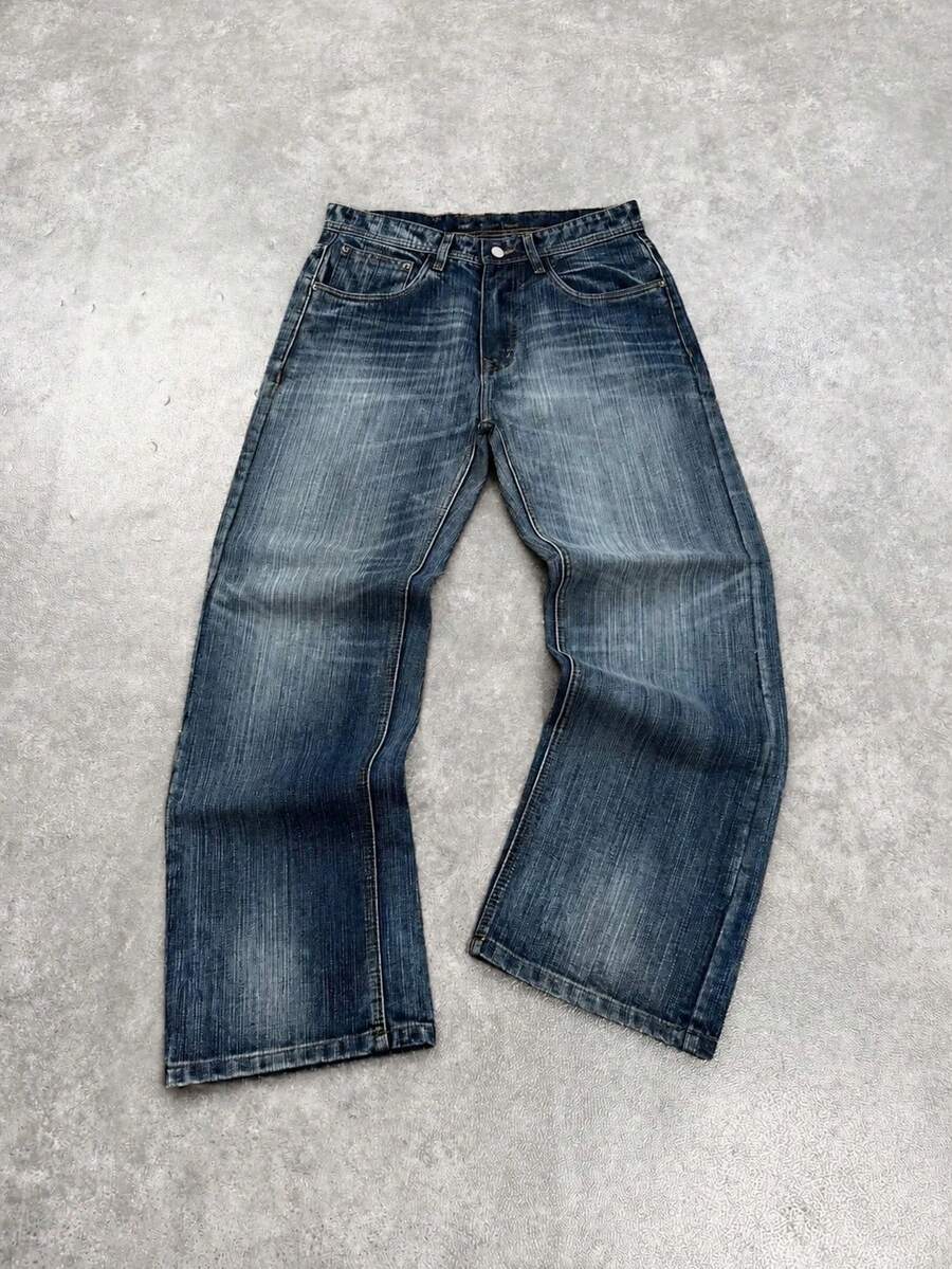 Men's Washed Denim Pants- Classic Structured Pants, All-Season Fabric, Unmatched Quality,Insanely Comfortable,Premium Looks, - Blue - View 1
