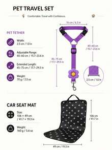 1pc Adjustable Pet Car Safety Tether, Vehicle Restraint Strap With Headrest Fixing Belt And Metal Clip, Suitable For Dogs, Cats And Small Pets, Ideal For Daily Commute, Walking, Training And Outdoor Use, Multi-Color Pet Car Accessories, Suitable For Rear Seat Travel And Camping - Multicolor - View 3