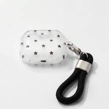 Transparent White Base Black Star With Black Rope Earphone Case Compatible With AirPodsCase 2/3/4/Pro/Pro2/Pro3, Anti-Drop Earphone Case, Gift, Fashion Accessory, Combining Aesthetics And Practicality - White - View 4