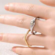 Women's Two-Tone Stackable Ring Set, Suitable For Daily Wear, Dating And Holiday Gift Accessories - Multicolor - View 4
