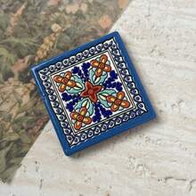 Vintage Bohemian Style Geometric Pattern Embossed Textured Square Red Clay Ceramic Fridge Magnet, Suitable For Home Decor, Refrigerator Magnet And Holiday Birthday Gift - Square Fridge Magnet - View 12