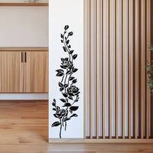 1PC Long Line Rose Flower Wall Sticker, Minimalist Style Sofa Corridor Large Area Concealment Black Floral Decorative Wall Decal - Black - View 5