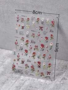 1/2pcs Vintage Red Rose Floral Print Decorative Stickers, Mini Flower Bow Handwritten English Letter Pattern Waterproof Self-Adhesive Decals, Universal For Camera Earphone Case And Portable Digital Items, Small Object Aesthetic Decoration Stickers - Vintage Rose Stickers - View 6