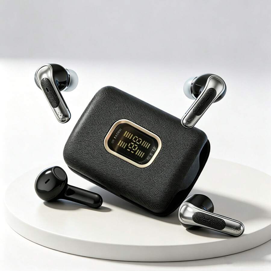 2 Pasang Earbud Nirkabel TWS Mode Ganda, Earphone Semi-In-Ear & In-Ear yang Dapat Diganti, Kotak Pengisian Daya dengan Indikator Daya LED, Earphone Stereo Ringan untuk Perangkat Pintar
