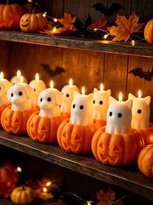 1Pc Cartoon Ghost Pet Pumpkin Scented Candle, Halloween Table Home Decor Gift - 2pcs - View 3