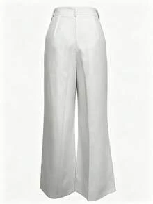Women's High-Waist Straight Leg Wide Leg Casual Commute Long Pants With Pockets, Fashionable Versatile Quality Back To School Autumn/Winter White - White - View 5