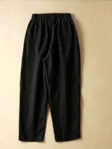 Plus Size Women's Solid Color Casual Versatile Daily Wear Long Pants - Black - View 4