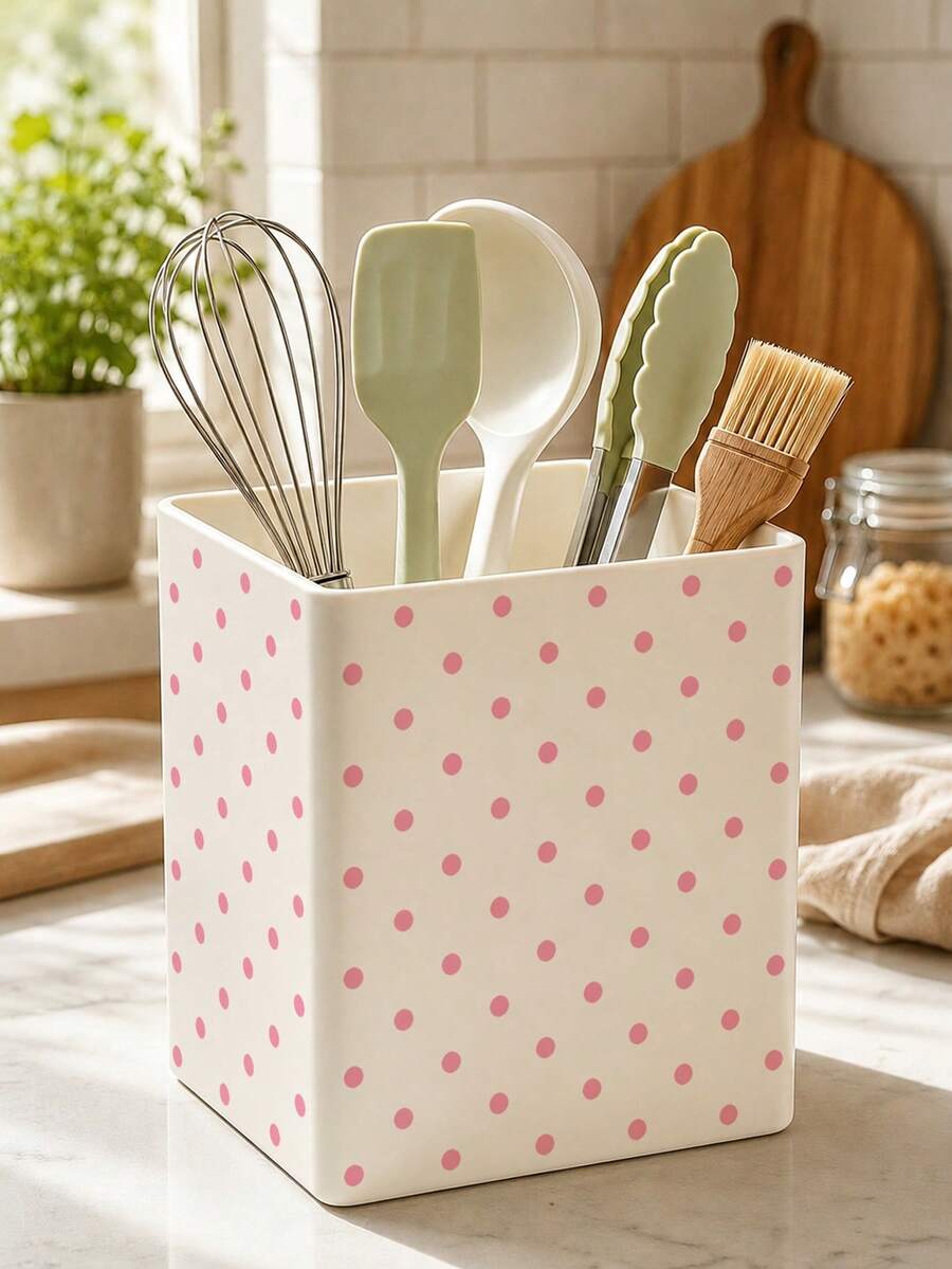 New Polka Dot Multi-Function Storage Organizer Box - Tableware Storage Box, Desktop Organizer (Suitable For Storing Tableware, Straws, Tea Bags, Pens, Remote Controls); Compact And Space-Saving, Suitable For Kitchen, Office, Living Room - Multicolor - View 1