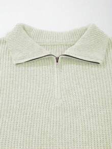 Men's Unisex Half-Zip Pullover Knit Sweater, Casual Daily Commute Versatile Solid Color Striped Loose Long Sleeve Half-High Neck Knit Top Sweater For Autumn And Winter - Beige - View 8